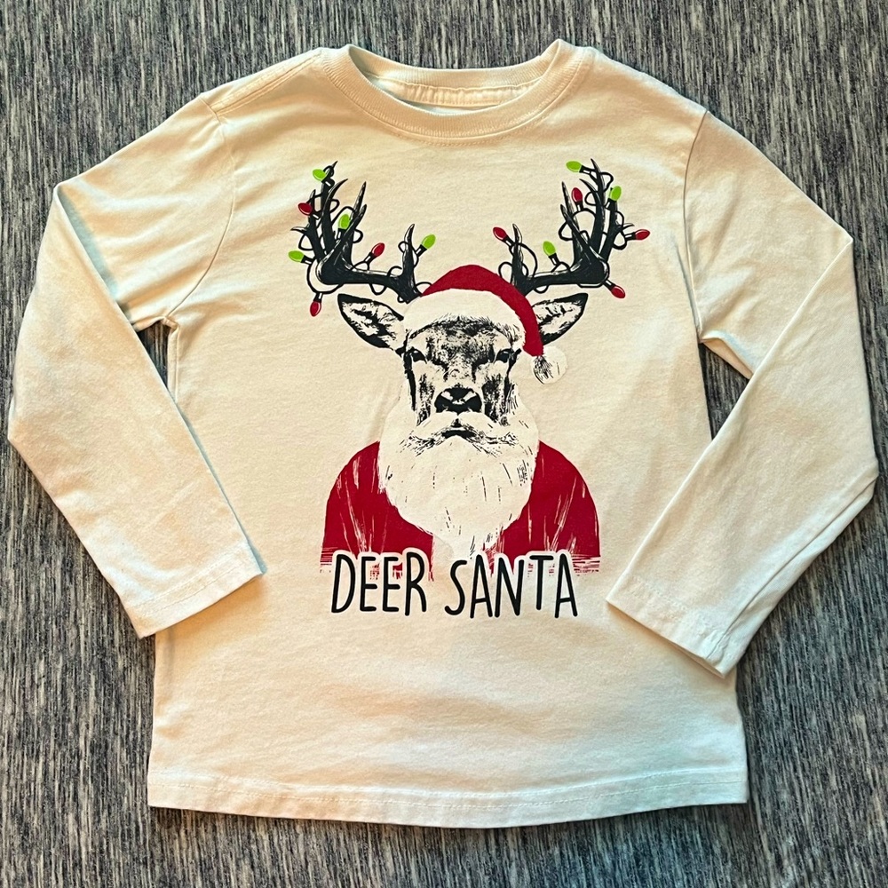 🩵Deer Santa Holiday Time Longsleeve Tee - Size Youth XS (4-5)